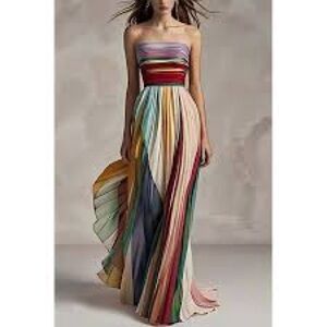Multicolor Strapless Maxi Dress